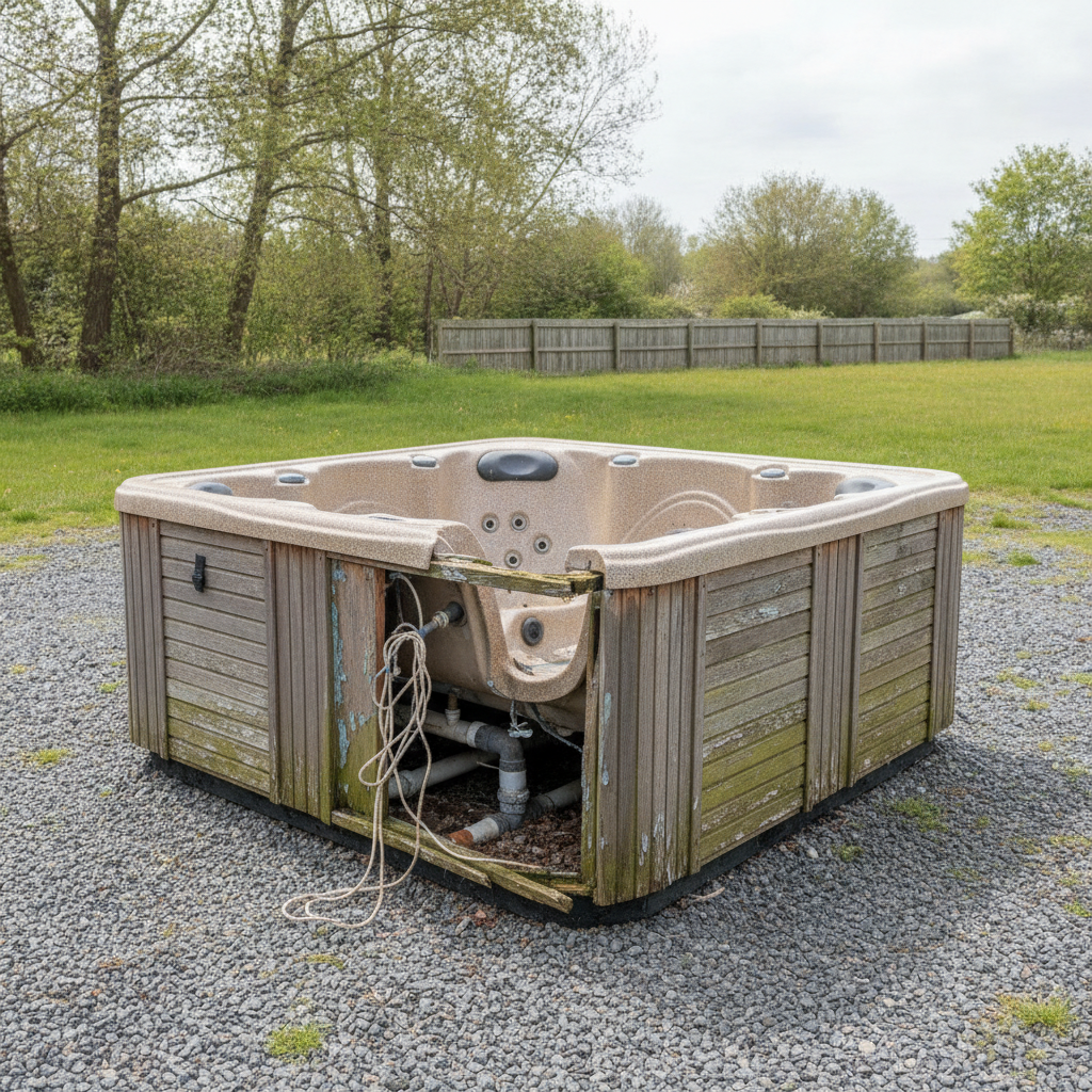 old hot tub to be thrown away, no other junk in the background